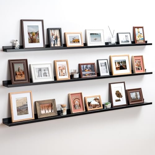 Axeman Picture Ledge Shelf, 72 Inch Black Floating Shelves Set of 3