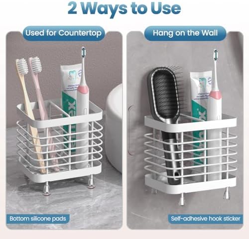 Luxspire Toothbrush Holders for Bathroom, Stainless Steel, 2 Slots, White