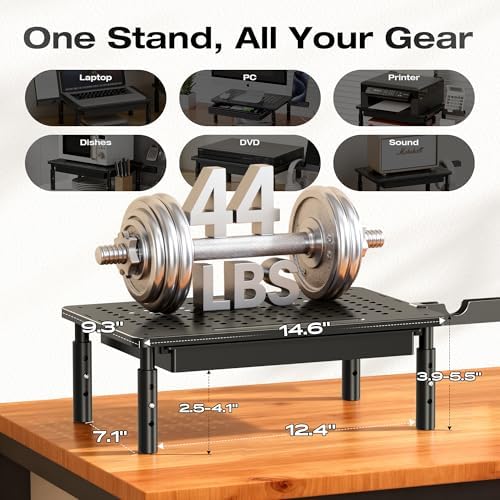 Computer Monitor Stand Riser with Storage, 3 Height Adjustable Laptop Desktop Monitor Stand with Drawer, Metal Short Pri