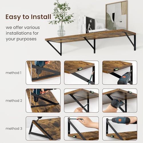 Axeman 30 Inch Floating Shelves, 10 Inch Deep Brown Wall Shelves Set of 2