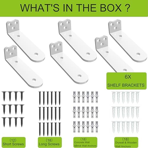10Inch White Heavy Duty Floating Shelf Bracket 6 Pack 3-Hole Mount