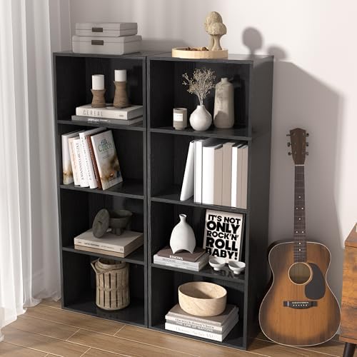 Wooden 4 Cube Storage Organizer, 4 Tier Tall Modern Bookshelf Freestanding Storage Display Organizer, Versatile Cubes Sh