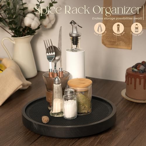 EOSAHR Wooden Lazy Susan Turntable, Non-Skid Rotating Tray Organizer, Black