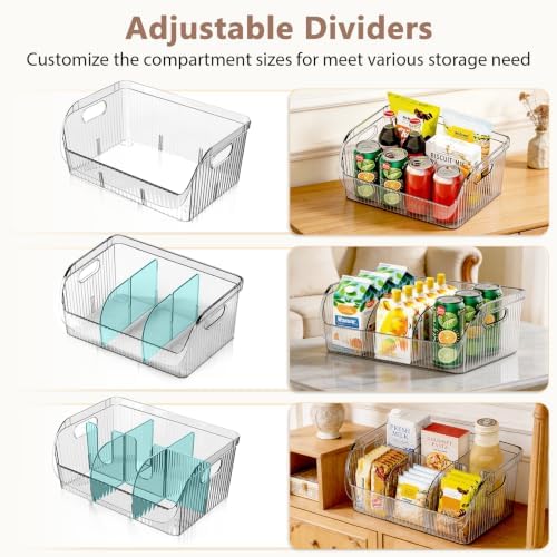 3 Pack Adjustable Dividers Storage Bins, Clear Pantry Organizers Boxes Set