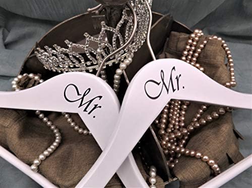 NAHANCO MRMR20117WB Same Sex, Gay Pride Hanger Set, White Wood Hangers with Black Imprint (Mr. and Mr.), 17” (2-Piece Se