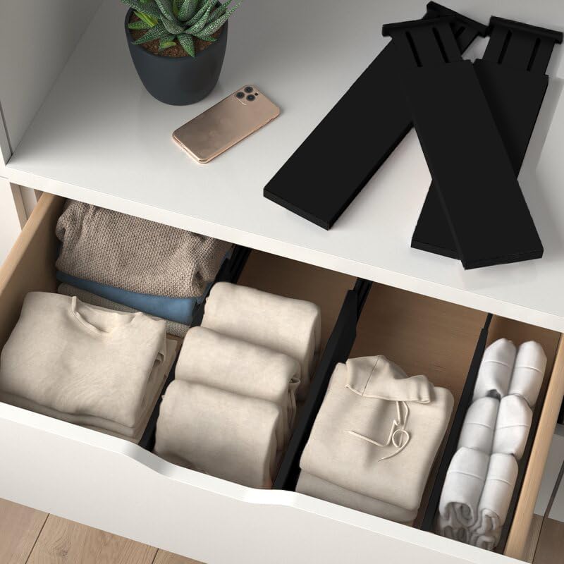 6-Pack Drawer Dividers 4 Inch High, 11”-17" Adjustable Bamboo Organizers Large Expandable Drawer Separators for Cloths, 