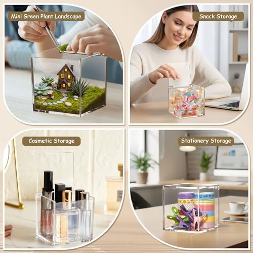 Blulu 8 Pcs Clear Acrylic Box with Lid, 3.15 x 3.15 x 3.15 Inch, Flip Style
