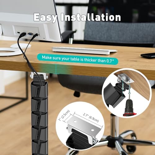 Heavy Duty Screw-in Cable Management Spine, 4-Channel Under Desk Vertebrae Cord Organizer for Wood & Laminate Standing D