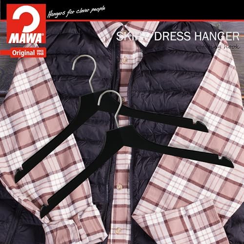 MAWA by Reston Lloyd, European Wooden Hanger, Beech Wood Straight Hanger with Shoulder Notches, Rotating Chrome Hook, Bl