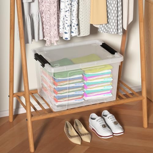 35 Quart Plastic Clear Latching Storage Box with Wheels, 4-Pack