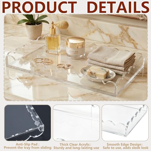 Clear Scalloped Acrylic Tray 5mm Thicken for Vanity Makeup, Perfume, Soap Dispenser, Napkin,12x6''Decorative Serving Tra