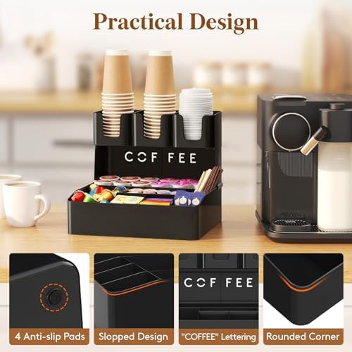 Lifewit 2-tier Coffee Station Organizer, 10 Compartments, Black, Plastic