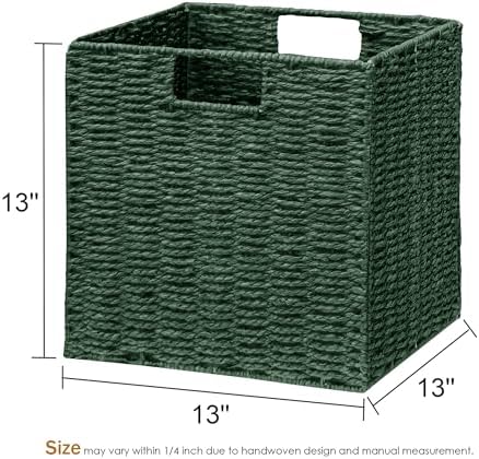 Vagusicc Wicker Storage Basket, Set of 2 Hand-Woven Paper Rope Wicker Basket, Foldable Cube Storage Bins, Square Large S