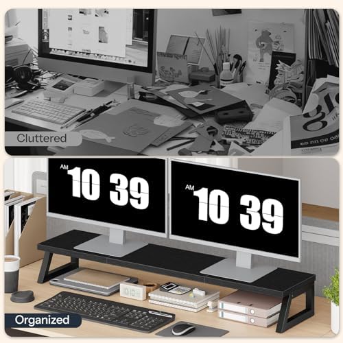 HOOBRO Dual Monitor Stand Riser, 39 Inch Large Computer Monitor Stand for 2 Monitors, Computer Monitor Riser, Desk Shelf