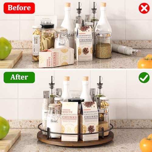 12" Lazy Susan Turntable Organizer,Round Wooden Lazy Susan Organization and Rotating Spice Rack for Dining Table,Pantry,