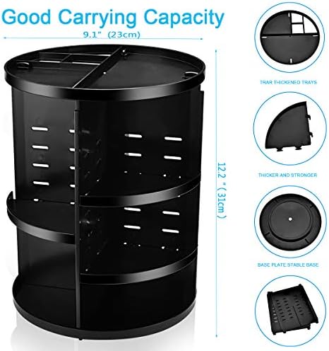 360 Spinning Makeup Organizer, Round Storage Rack Makeup Carousel Cosmetics Shelf Tower for Countertop and Bathroom, Bla