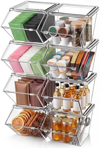 Yerliker 8 Pcs Clear Stackable Storage Bins with Lids, Extra Large