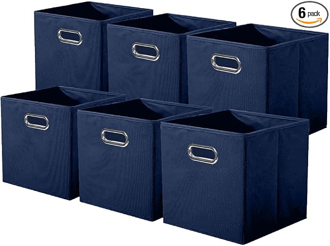 ShellKingdom Storage Bins, Foldable Fabric Storage Cubes And Cloth Storage Organizer Drawer with Metal Handle For Closet And Toys, 11 X 10.5 X 10.5 INCH, 6 Pack (Dark Blue)