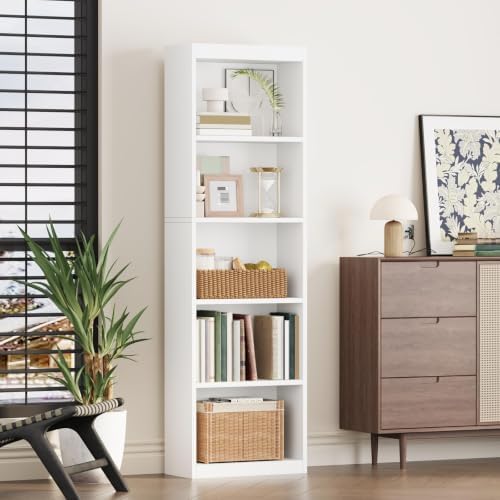 ALISENED 68.6" Tall Bookcase,Bookshelf Open Storage 5 Tier Shelves,White