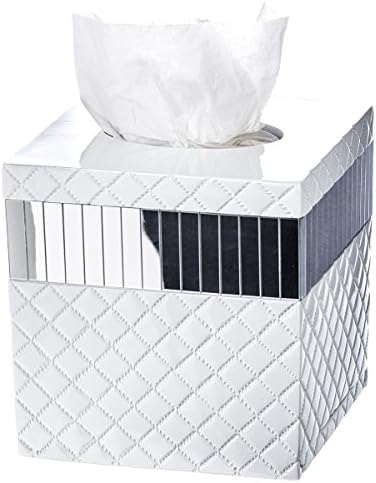 Quilted Mirror White Square Resin Tissue Box Cover with Bottom Slider
