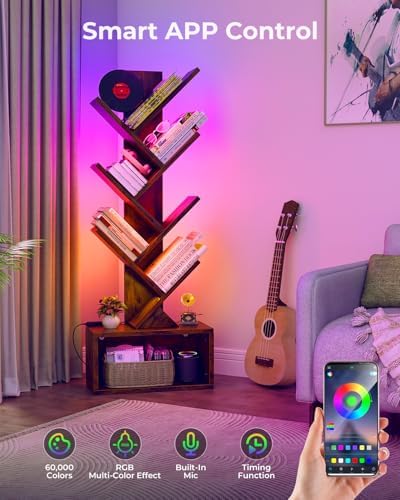 Evermagin 6 Tier Tree Bookshelf with Lights, LED Book Tree Bookcase
