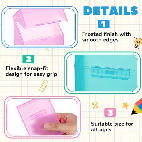 Clabby 4 Pcs Clear Plastic Crayon Boxes Hold 24 Count, Teal,Pink