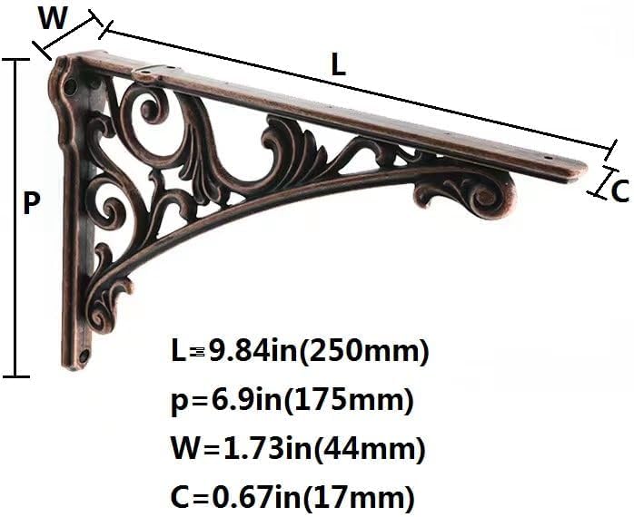 Decorative Shelf Bracket 10 inch, Antique Copper Brackets for Shelving, Heavy Duty Vintage, DIY Projects, Hardware Inclu