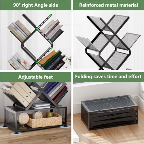 Gintan 9-Tier Space Saving Book Shelf with Storage,Bedroom Shelves Folding Bookshelves,No Installation Required Shelf Tr