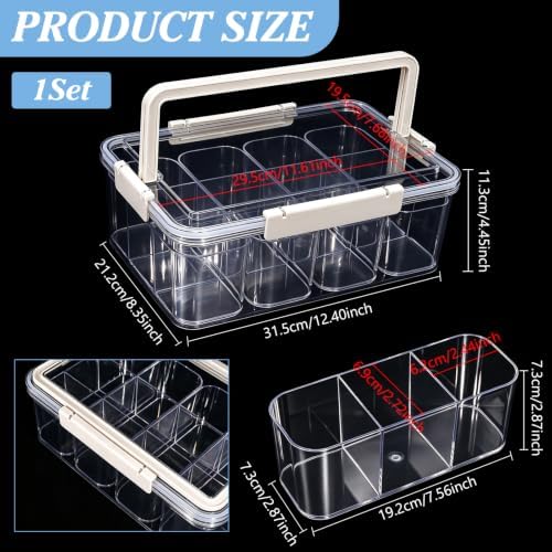 Large Cable Storage Box with Lid Clear Power Cords Organizer 4 Adjustable Dividers Case Desktop Cable Management Box for