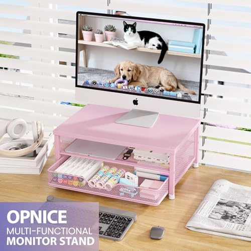 OPNICE Computer Monitor Stand Riser, Desk Organizer with Drawer, Printer & Laptop Stand, Office Desk Accessories & Works