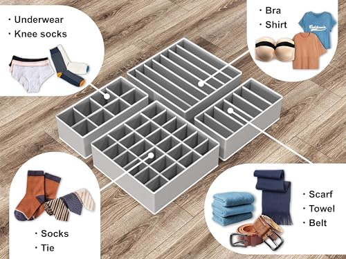 Simple Houseware 4-Pack Drawer Organizer Set for Underwear/Socks/Bra, Gray