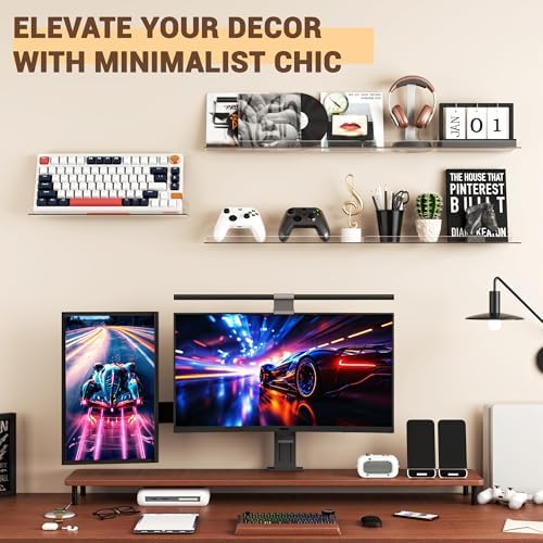 Qukaka 15" Clear Floating Shelves for Wall, 6 Pack Display Ledges