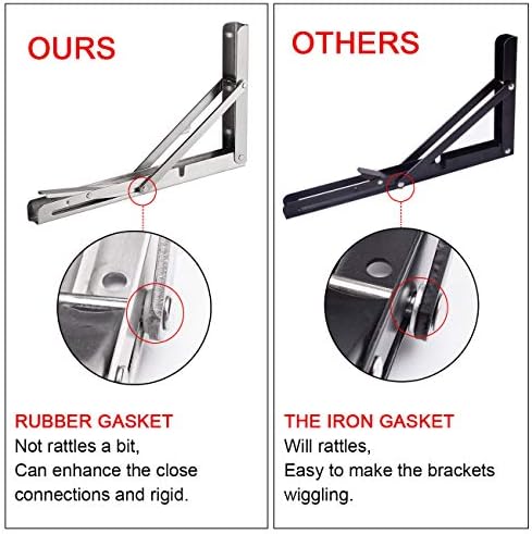 YUMORE Folding Shelf Brackets 20", Max Load: 330lb Heavy Duty Stainless Steel Collapsible Shelf Bracket for Table Work B