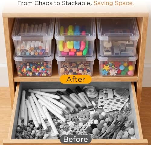 Citylife 4 Packs Small Storage Bins with Lids 3.2 QT Plastic Storage Containers for Organizing Stackable Clear Storage B