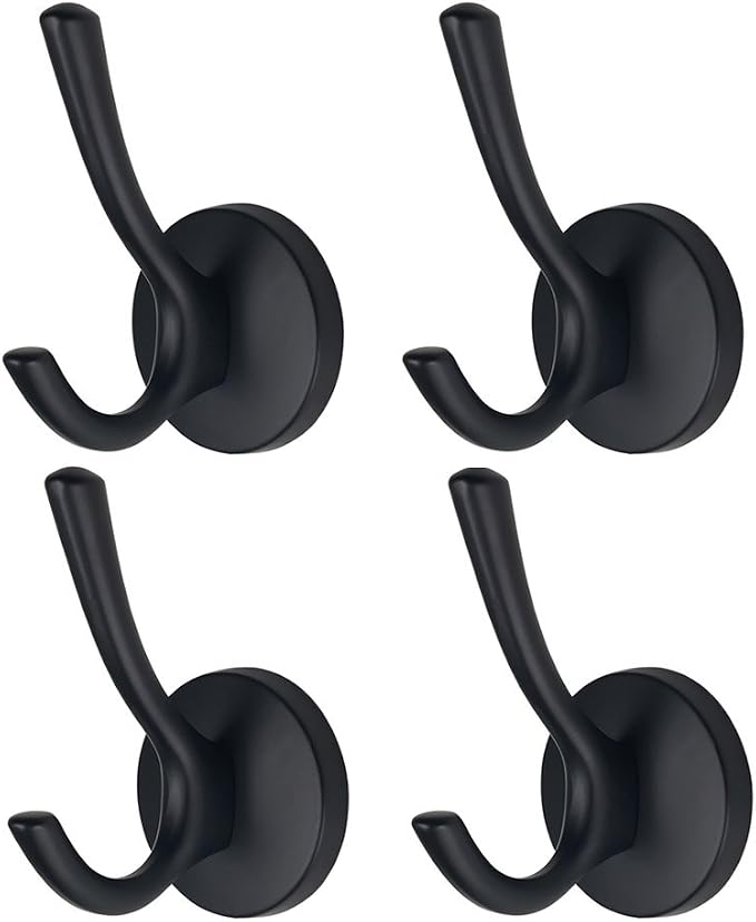 Mellewell 4 Pack Double Robe Hook Heavy Duty Towel Coat Hooks 4-1/5'' Wall Mounted in Matte Black, 09001B