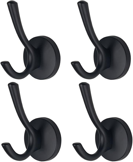 Mellewell 4 Pack Double Robe Hook Heavy Duty Towel Coat Hooks 4-1/5'' Wall Mounted in Matte Black, 09001B