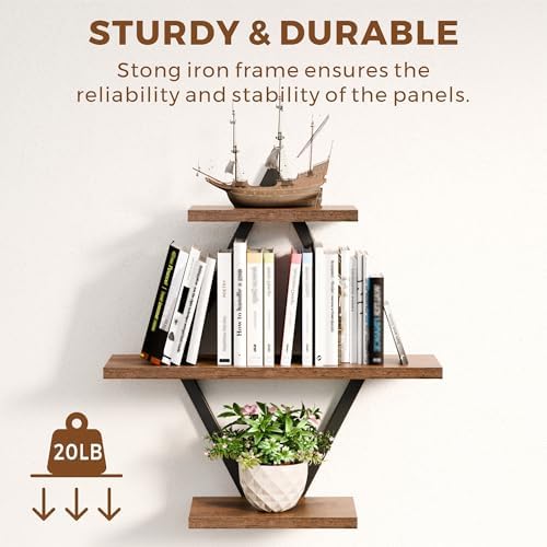 Floating Wall Shelves, Set of 2, Rustic Brown