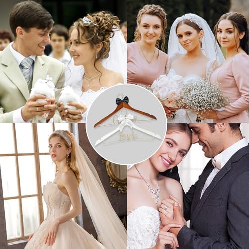 2 Pcs Bride Hanger for Wedding Dress, Bride and Groom Wooden Wedding Hangers Set, Wooden Bridal Dress Hanger with Party Shower Gift