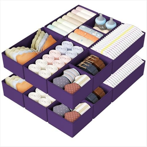 DIMJ Drawer Organizers Clothes, Set of 16 Dresser Organizer Bins, Fabric Closet Organizers and Storage, Shallow Drawer D