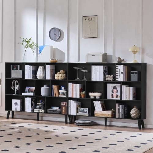LEYAOYAO 10 Cube Bookshelf, Mid-Century Modern Book Shelf with Legs, Black