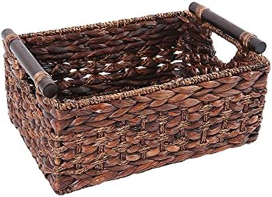 Water Hyacinth Wicker Storage Basket with Wood Handles, Large