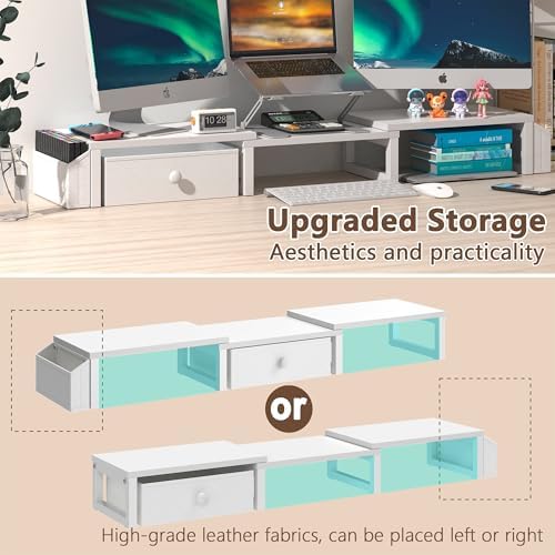LAND·VOI Heavy Duty Dual Monitor Stand, Holds 2 Screens Up to 27 Inches, Adjustable Length and Angle Monitor Riser, Desk