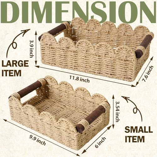 Cute Scalloped Storage Basket, Wicker Basket with Handles(Set of 2)