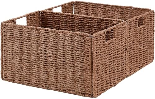 Vagusicc Large Wicker Storage Basket, Set of 2 Baskets for Organizing Brown