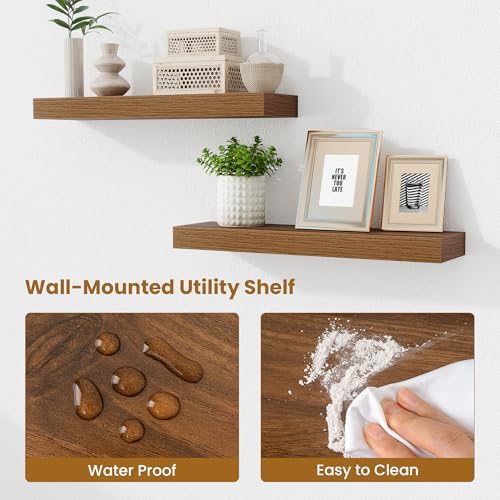 Fun Memories Floating Shelves Set of 2, 24 Inch Floating Shelves for Wall, Wood Wall Shelves with Invisible Brackets, fo