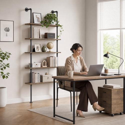 Merapi 5 Tier Rustic Industrial Pipe Floating Wall Shelves