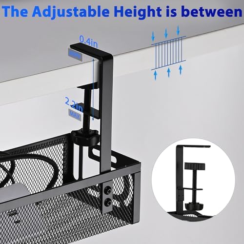 Under Desk Cable Management Tray Small – Clamp-Mounted Wire Organizer & Cord Management Under Desk Rack, No-Drill Metal 