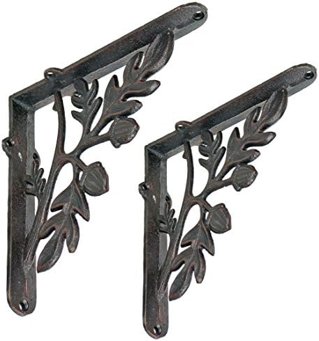 NACH Decorative Shelf Brackets, 2 Pack of 9 x 2.2 x 9 inch, Black Cast Iron Rustic Shelf Brackets - Metal Shelf Brackets