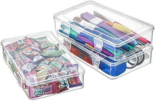 Kingrol 12 Pack Clear Plastic Storage Containers with Lids, 8 x 5 x 1.75 Inch Empty Hinged Boxes, Stackable Organizer Bo