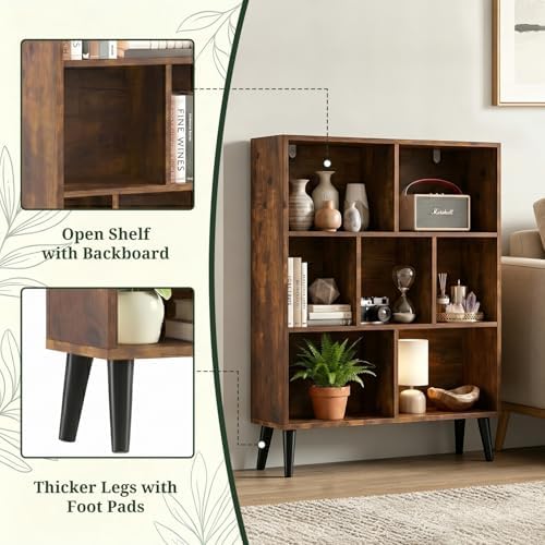 7 Cube Storage Organizer Shelf，Open Cube Bookshelf with Legs